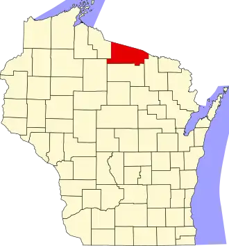 Map of Wisconsin highlighting Vilas County