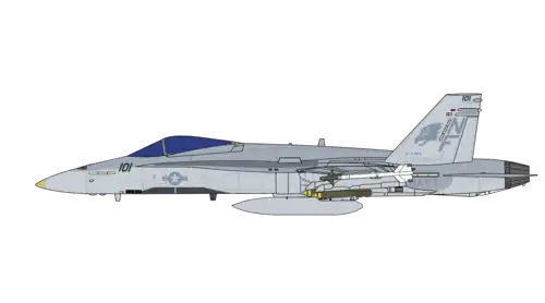 NF101, an F/A-18A Hornet assigned to VFA-195 Dambusters aboard the USS Midway, CV-41 in the 1991 Gulf War