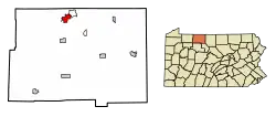 Location of Bradford in McKean County, Pennsylvania.