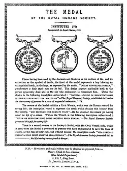 Buckley received a Royal Humane Society silver medal in 1859