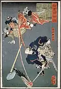 Miyamoto Musashi slashing a Tengu, by Tsukioka Yoshitoshi, 8/1865