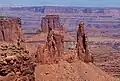 Washer Woman, Monster Tower, and Airport Tower seen from west. United Nations Tablet on skyline