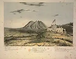 Postcard that shows the United States flag flying at the palace on the 23rd of September, 1846.