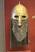 Kievan Rus' modern reproduction spectacle helmet (1150–1250) with aventail fixed to the visor