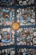Bare-breasted Jacobean angels on the ceiling of Muchelney parish church