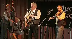 Photo of Mucky Duck Bush Band at CD/Book Launch, Fairbrdge Festival, 26 April 2014. L-R: John Perry, Don Blue, erik Kowarski