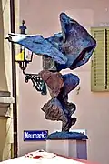 Nike fountain (after the Greek goddess of victory "Nike" decorating it) Bronze sculpture by Swiss sculptor Barbara Roth