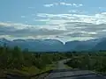 The tarmac road leading into Nikkaluokta