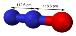 Ball-and-stick model with bond lengths