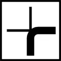 Course of priority road Symbol varies. Priority road is represented by the thick line. Roads represented by thin lines have give way or stop signs for the priority road.