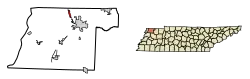Location of Woodland Mills in Obion County, Tennessee.