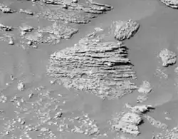 Thin rock layers, not all parallel to each other.