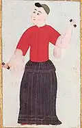 Köçek dancer with castanets. Ottoman miniature by Balázs Szigetvári Csöbör, 1570.