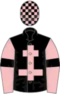 Black, pink cross of lorraine, pink sleeves, black armlets, check cap
