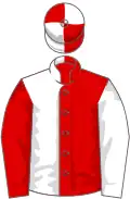 Red and White halved, sleeves reversed, quartered cap