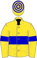 Yellow, blue hoop and armlets, hooped cap