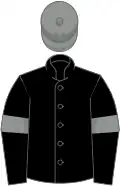 Black, grey armlets and cap