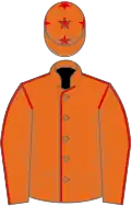 Orange, red seams, stars on cap