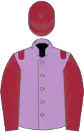 Mauve, maroon epaulets, sleeves and cap