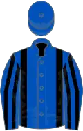 Royal blue, black braces, striped sleeves