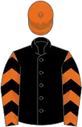 Black, orange sleeves, black chevrons, orange cap