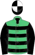 Emerald Green and Black hoops, Black sleeves, Black and White quartered cap