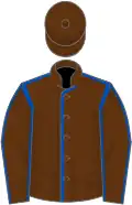 Brown, royal blue seams, brown cap