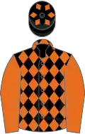 Black and orange diamonds, orange sleeves