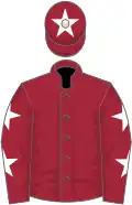 Maroon, white stars on sleeves, maroon cap, white star