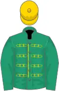 Emerald green, gold braid and cap
