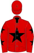 Red, black star, red sleeves, black stars, red cap