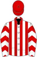 White and red stripes, chevrons on sleeves, red cap