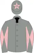 Grey, grey and pink diabolo on sleeves, grey cap, pink star