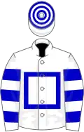 White, blue hollow box, hooped cap