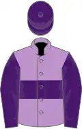Mauve, purple hoop, sleeves and cap