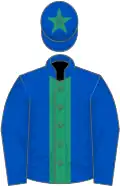 Royal blue, emerald green panel, emerald green star on cap