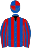 Royal blue and red stripes, chevrons on sleeves