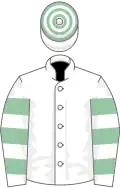 White, Eton blue hooped sleeves, hooped cap