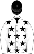 White, black stars, white sleeves, black cap