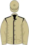 Beige, black seams, beige sleeves, beige cap