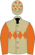 BEIGE, orange triple diamond and sleeves, beige cap, orange diamonds