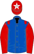 Royal blue, red epaulettes and sleeves, red cap, white star