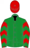 Green, red chevrons on sleeves, red cap