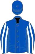 Royal blue, white striped sleeves
