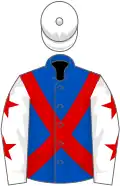 Royal blue, red cross sashes, white sleeves, red stars, white cap