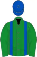Green, royal blue braces and cap