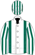 White, Dark Green braces, striped sleeves and cap