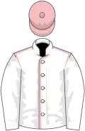 White, pink seams, white sleeves, pink cap