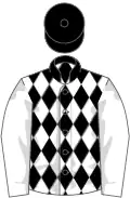 Black and white diamonds, white sleeves, black cap