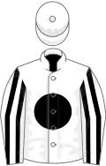 White, black disc, striped sleeves